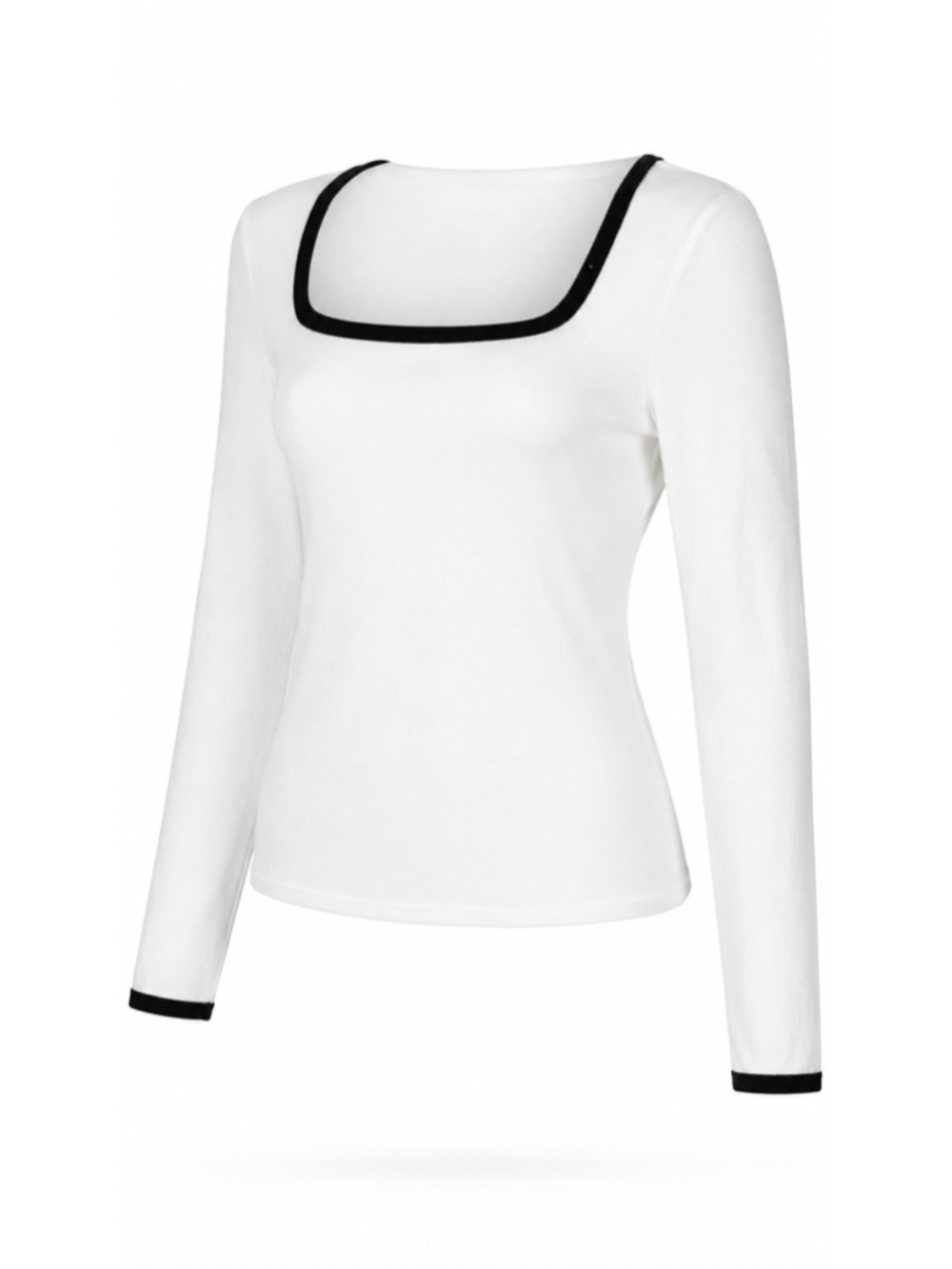 SHEIN Women's Extra Small Soft Ribbed Square Neck Contrast Trim Top NWT